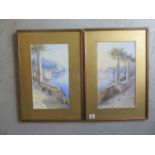 A pair of signed watercolours, Italian school of Amalfi Coast in gilt frames. 54 x 37 cm in good