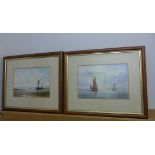 Two Alan Whitehead marine watercolours Thames Barges, frame size 47 x 57cm pictures good