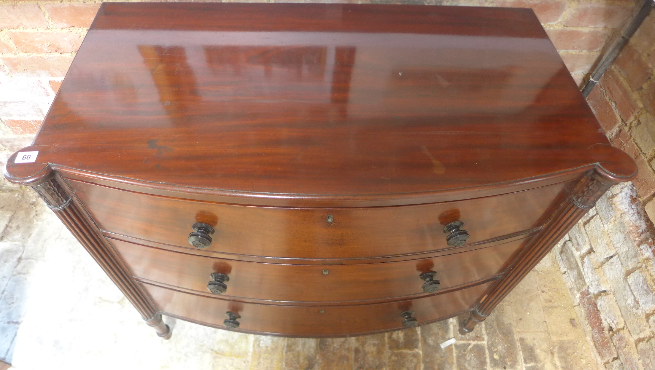 A good quality 19th century mahogany 3 drawer bowfronted chest, stamped J. Davis & Co Ltd 252 -