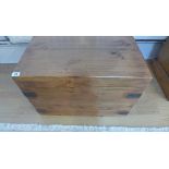 A new pine metal banded box 38cm tall, 53 x 36cm