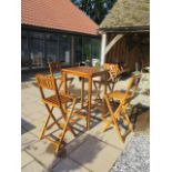 A boxed new Oliver Heartwood Dunbar bat table and 4 Dunbar folding bar chairs, table 70cm x 70cm x