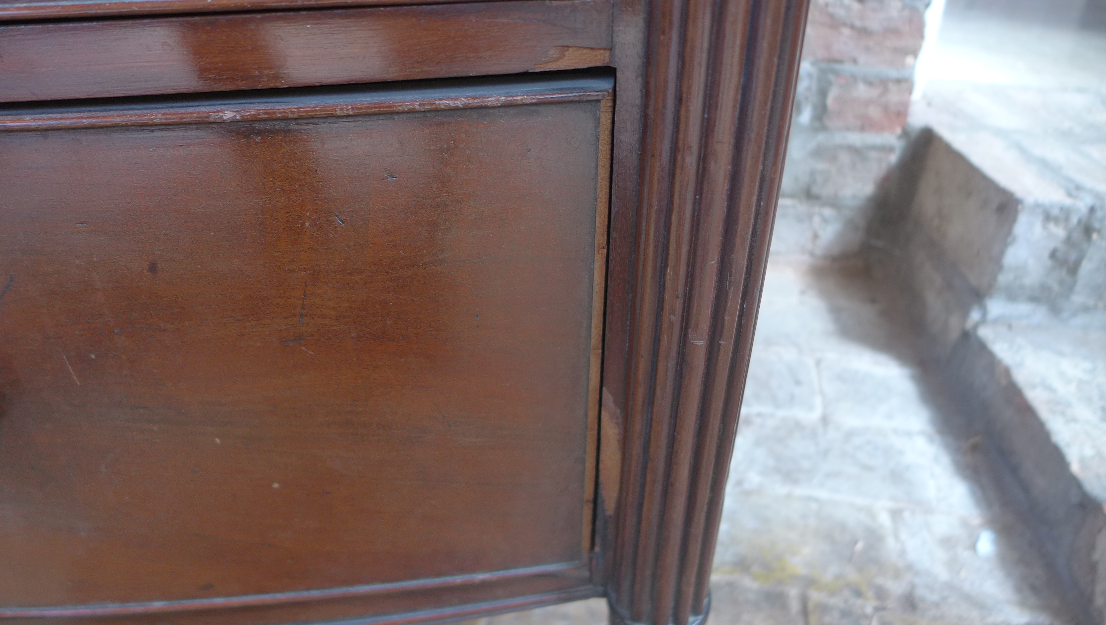 A good quality 19th century mahogany 3 drawer bowfronted chest, stamped J. Davis & Co Ltd 252 - - Image 8 of 8