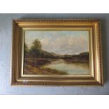 A 19th century oil on canvas H C Copson Helvelyn Cumberland figures and cattle by lake in a gilt
