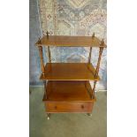 A 19th century 3-tier what not with a base drawer. 92cm high, 58cm wide, 37cm deep.