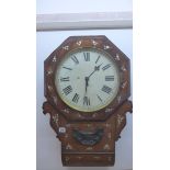 A 19th century, 8 day, Rosewood wall clock with birds and flowers, inlaid with mother of pearl, drop