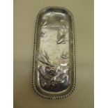 A silver swallow decorated tray. 16 cm long approx, 1.6 troy oz. Sheffield 1898/99 Hallmark JD & S