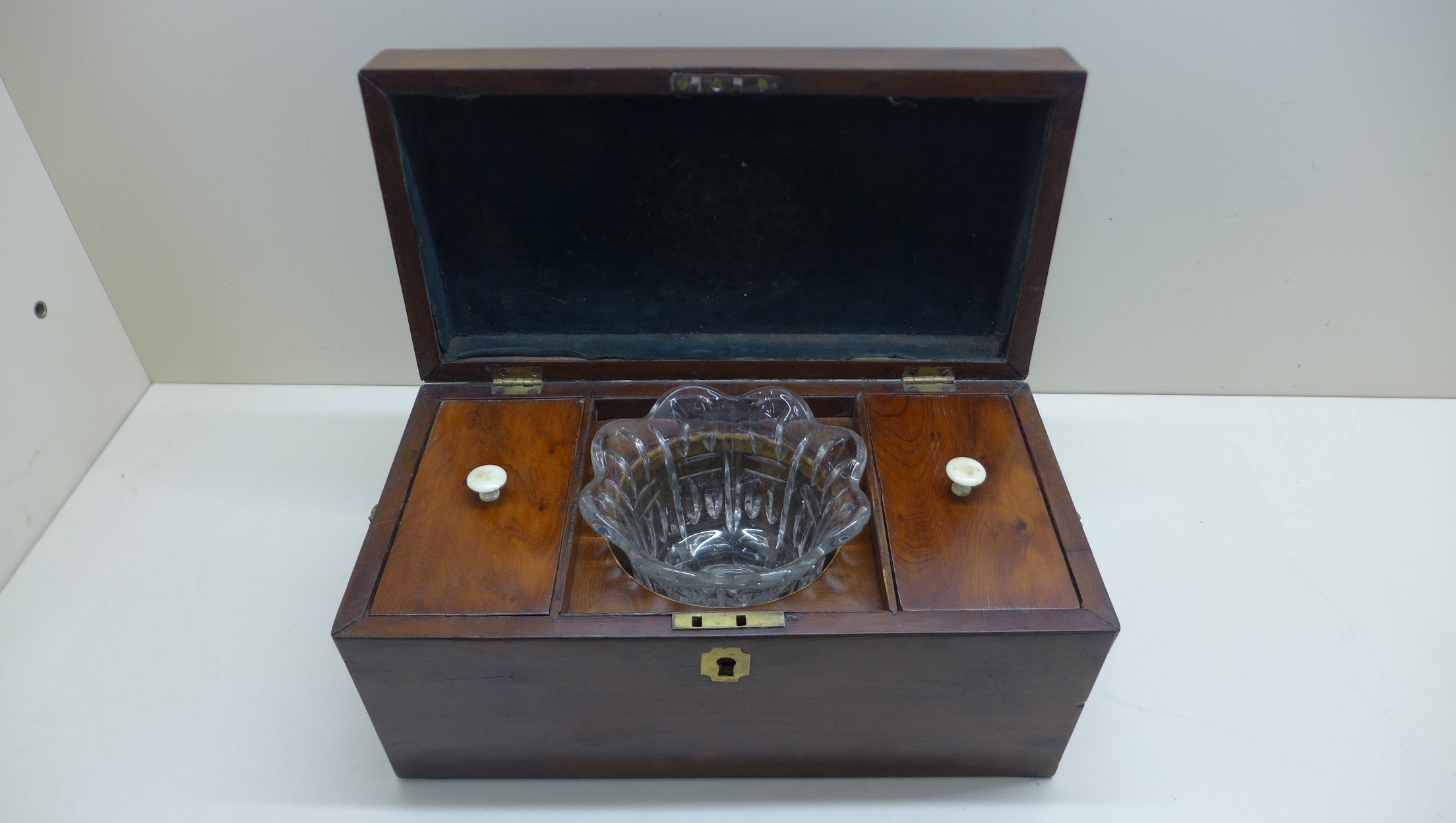 A 19th century two section tea caddy with associated mixing bowl 15cm x 31 x 16cm