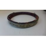 A Victorian metal and leather dog collar M.TWIGGE THE MOPAT ATLOW. 10cm wide, maker Massey, age-