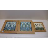3 x wooden framed Moorcroft tiles 29 x 29cm and 21 x 21cm
