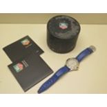 A gents tag heuer stainless steel automatic 200 meters wristwatch 695706K with blue strap, box and
