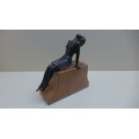An art deco style bronze on marble base. 17cm tall, 19cm long, in good condition