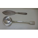 A Victorian silver ladle, London 1841/42, Maker DC, 34 cm long together with a Georgian silver