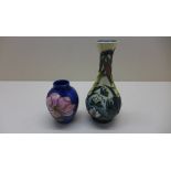 2 small Moorcroft vases 17 and 9cm tall, both good condition