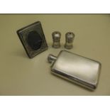 A silver Mappin and Webb hipflask 13cm tall, approx 4.6 troy oz and generally good condition with