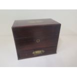 A 19th century mahogany apothecary medicine box missing bottles, 18cm tall, 22 x 13cm