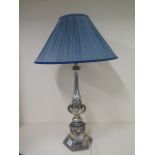 A good quality silver plated table lamp with shade, 67cm tall, will need rewiring