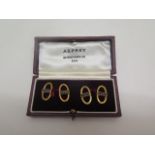 A pair of Asprey 18ct yellow gold sapphire hoop cufflinks with original box, approx 13gs, in good