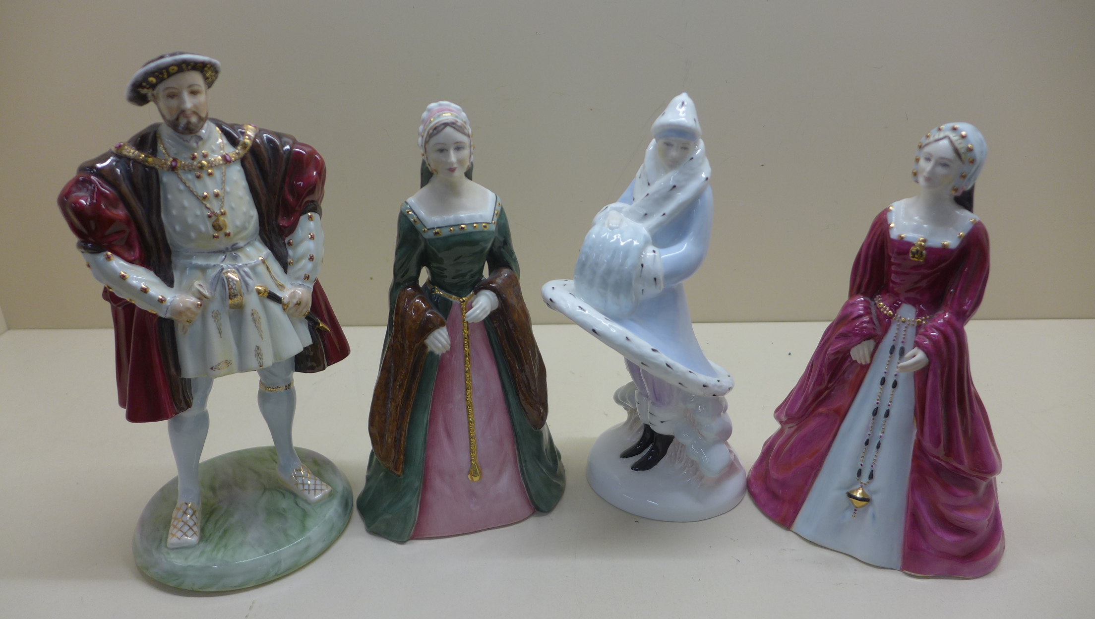 4 x coalport figures, Henry VIII, Jane Seymour, Catherine Parr and Miss 1920, all good - Image 2 of 2