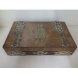 A good Victorian brass bound walnut games box. 5cm tall. 26 x 16cm in good condition.
