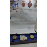 A Victorian patent of arms to Isaac Harrison of Belgrave dated 21.1.73 in its despatch box, scroll