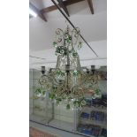 A six branch glass drop candle chandelier possibly Murano. 60cm tall, 46cm wide