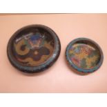 Two chinese cloisonne bowls 20 and 14cm diameter, some interior wear to larger, otherwise