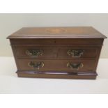 An Edwardian inlaid mahogany 3 drawer jewellery chest with a lift up top, 20cm tall, 35 x 16cm
