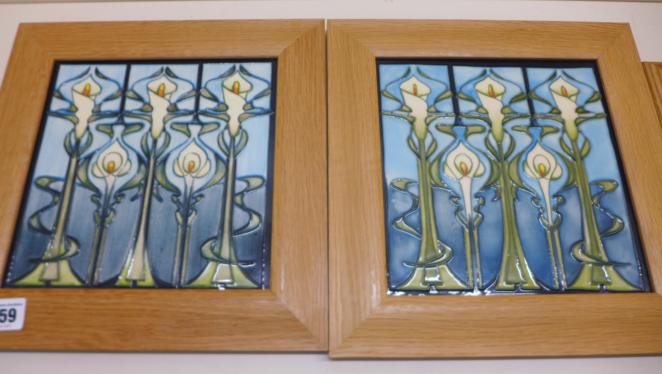 3 x wooden framed Moorcroft tiles 29 x 29cm and 21 x 21cm - Image 2 of 5