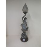 An art nouveau figural table lamp, 64cm tall, will need wiring, some general wear