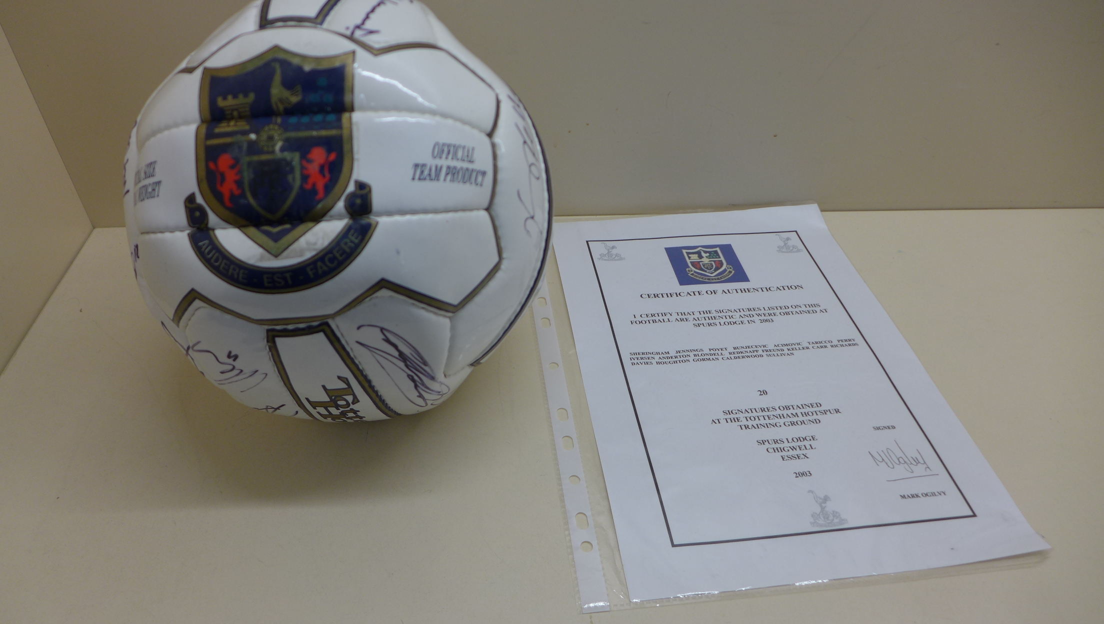 A signed Tottenham Hotspur football 2003 with C.O.A