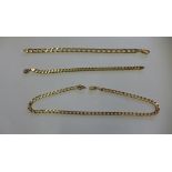 Two 9ct gold bracelets and a 9ct gold necklace, one bracelet marked 9kt, the others hallmarked.