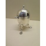 A silver egg shaped mustard pot with blue glass liner, London. Silver weight approx 3.4 troy oz