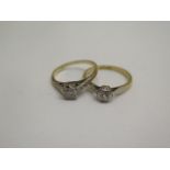 Two 18 ct gold diamond rings sizes J and M. Total weight approx 4 gs.
