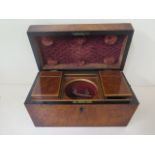 A 19th century 2 section tea caddy possibly satin wood in original condition, 19cm tall, 32 x 17cm