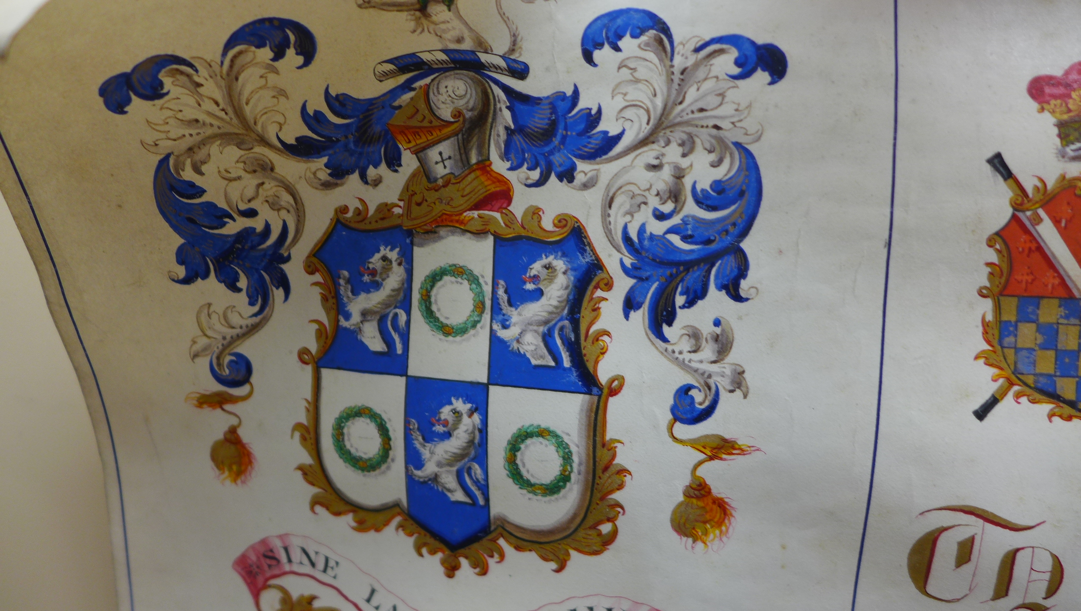 A Victorian patent of arms to Isaac Harrison of Belgrave dated 21.1.73 in its despatch box, scroll - Image 2 of 5