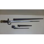 A French bayonet dated 1881 64cm long and a spike bayonet - please see images for condition