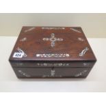 A 19th century Rosewood and mother of pearl inlaid jewellery box in restored condition with key,