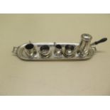 A good miniature silver tete a tete coffee service on a tray. Coffee pot 3.5cm tall. Birmingham