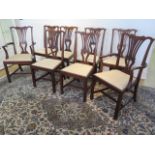 A set of 8 circa 1900s mahogany dining chairs (6 + 2 carvers) in good condition, minor stains to