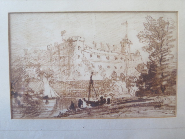 D Cox, early 20th century pencil drawing, Warwick Castle. Framed and glazed, 27cm x 22cm. Removed - Image 2 of 4