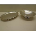 A silver card dish and a footed dish, total weight approx 14.5 troy oz, some general wear but