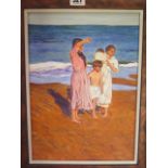 Oil on board of figures on a beach, 33cm x 24cm, signed G. Martin verso, in good condition