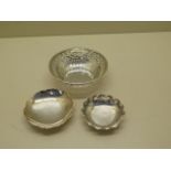 Three small silver dishes, total approx 5.2 troy oz, all good with some minor scratches