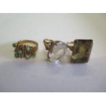 Three 9ct gold dress rings, size H and J, approx 18 grams, generally good