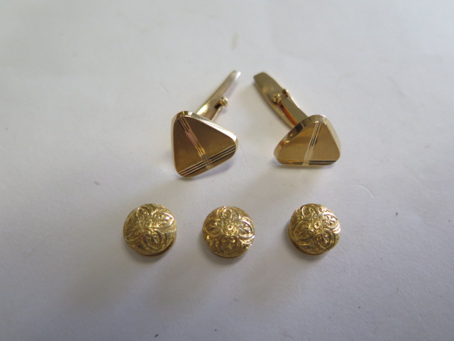 A pair of continental 18ct cufflinks and three hallmarked 18ct studs, total weight approx 12.8grams