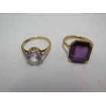 Two yellow gold rings, both test to approx 18ct, not hallmarked, total weight approx 8grams