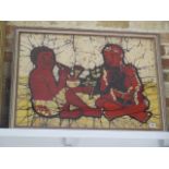 A mid 20th century framed Batik picture of an African family, signed Ntila, 92cm x 66cm