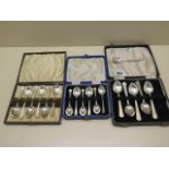 2 boxed sets of silver spoons and a set with five spoons and replacement plated spoon. Total