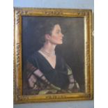 Edmond Nelson, oil on canvas, portrait of Clare Lorenz, c.1954, in a giltwood frame with letter