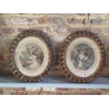 A pair of engravings after Morland in ornate gilt frames, 46cm x 39cm, some losses to frames and